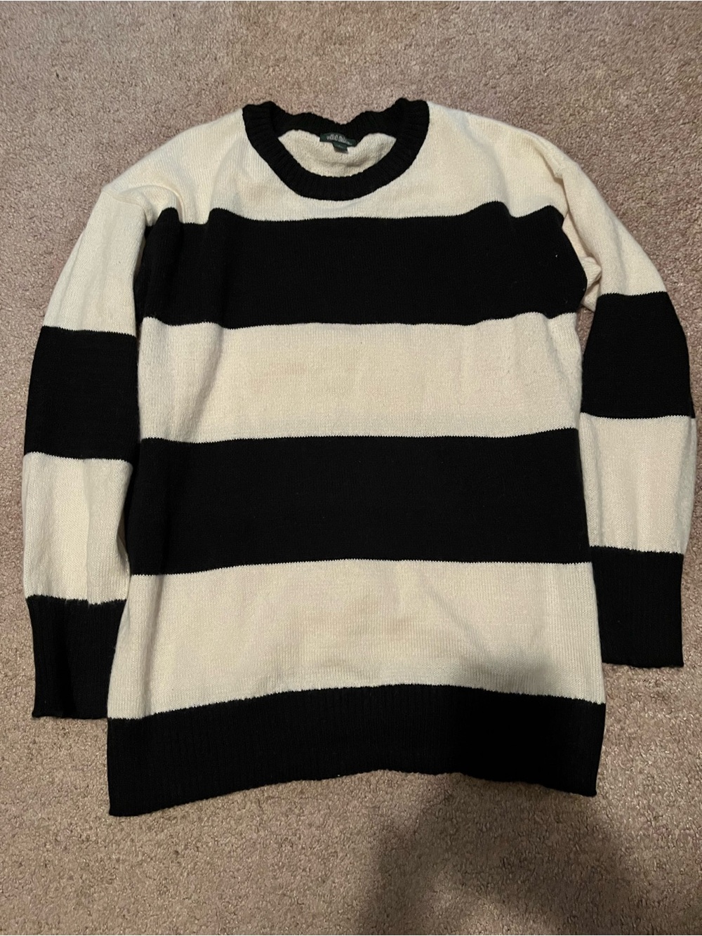 wild fable Black and White Striped Crewneck Sweater